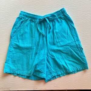 Turquoise Cotton Gauze Walking Shorts - Petite Small
